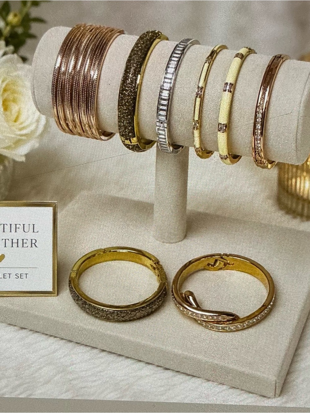 Gold and Rose Gold Women's Bracelet and Bangle Set